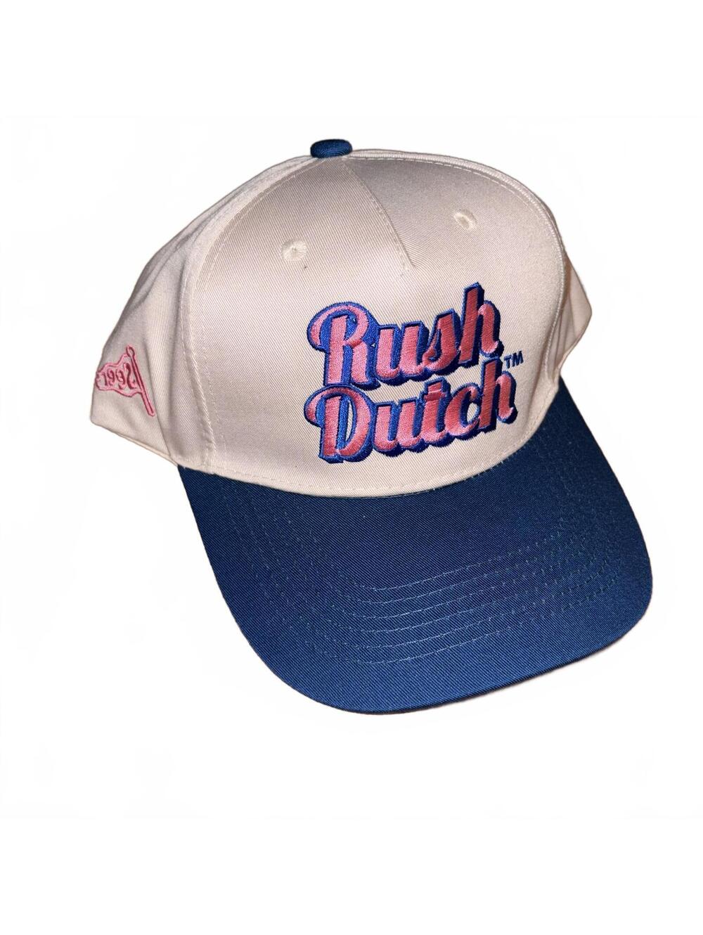 Rush Dutch Two-Tone Baseball Cap with Embroidered Logo Cream Pink Blue NWOT